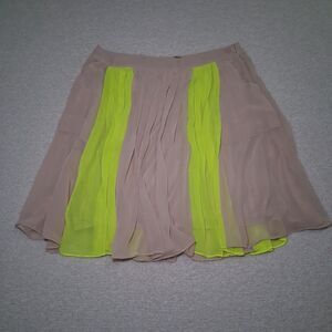 Pleaded Neon Nude Flowy A line Skirt Midi Quirky  Modern Retro Airy Light Sz14
